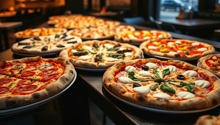 Delicious pizzas with various toppings displayed in a San Antonio restaurant.