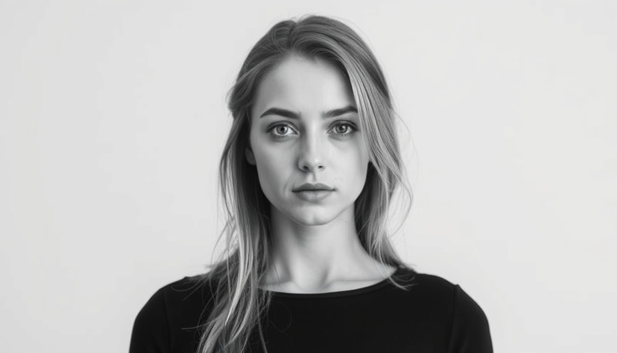 Monochrome young woman portrait in a plain background.