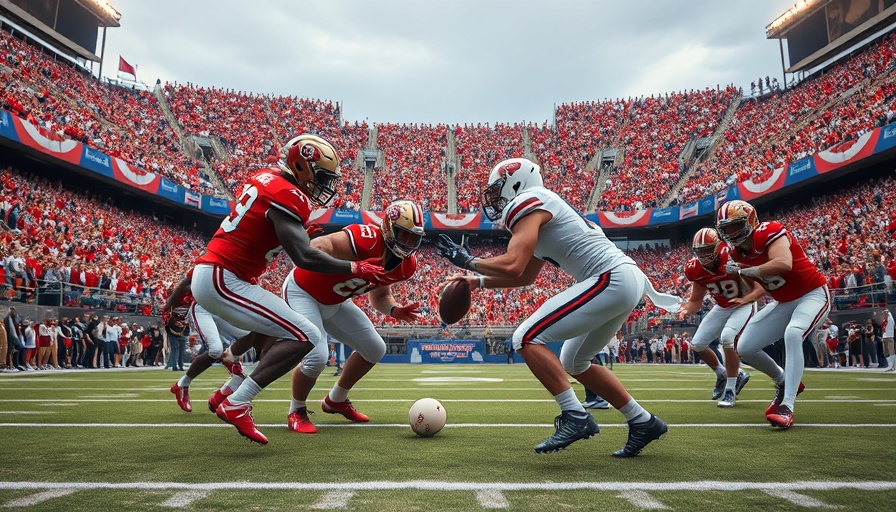 Action-packed college football play in a stadium.