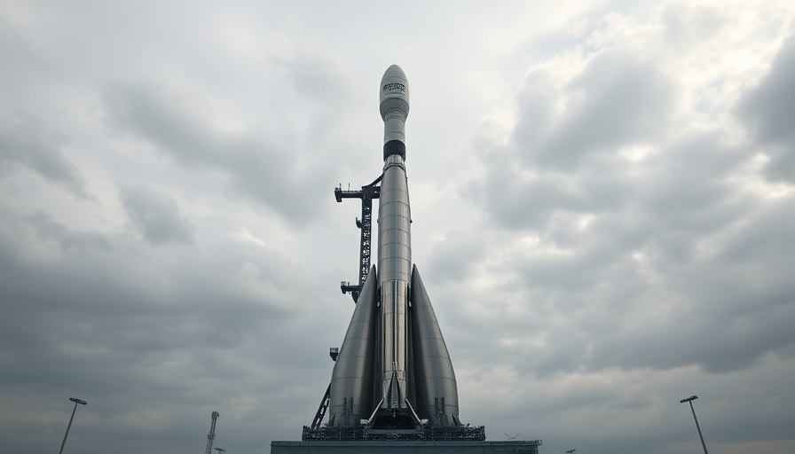 SpaceX Starship on launch pad under overcast sky, highlighting mission delay.