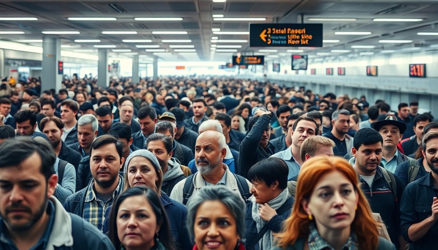 Crowded airport scene depicting Dallas Fort Worth travel delays.