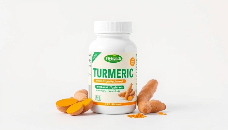 Turmeric supplement bottle supporting digestive immune joint heart and brain health