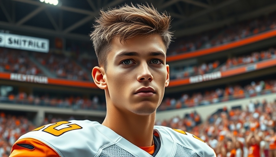 College football scores: Focused athlete in football gear on the field.