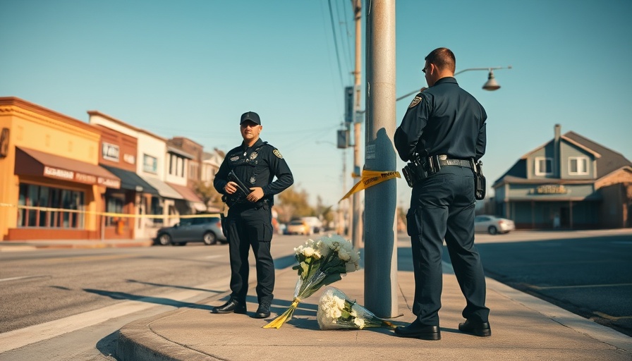Minneapolis street crime scene with police and flowers in sun