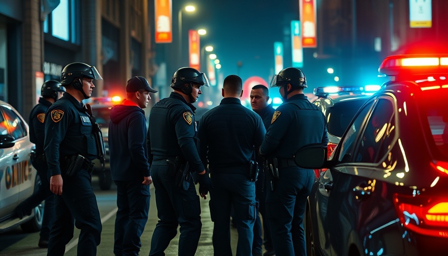 Police presence on DC street enforcing law and order at night.
