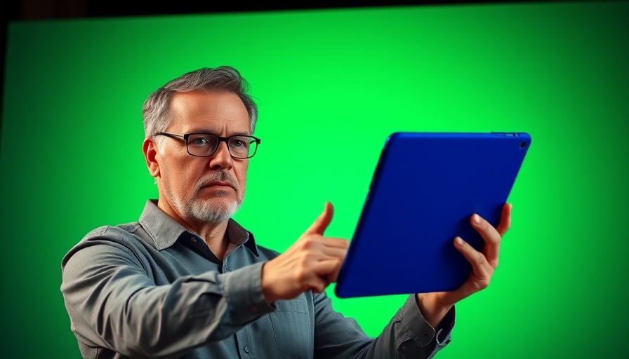 Middle-aged man gesturing against blue tablet, reverse erectile dysfunction naturally.