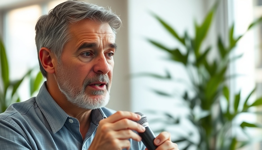 Middle-aged man explaining why antibiotics don't work for chronic diseases indoors.