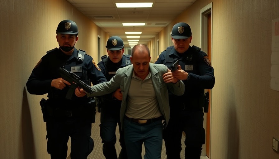 Guadalupe County law enforcement conducting an arrest in a hallway.