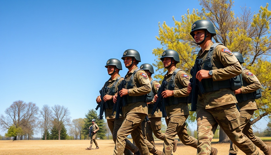American soldiers marching in a park, highlighting gun laws context.