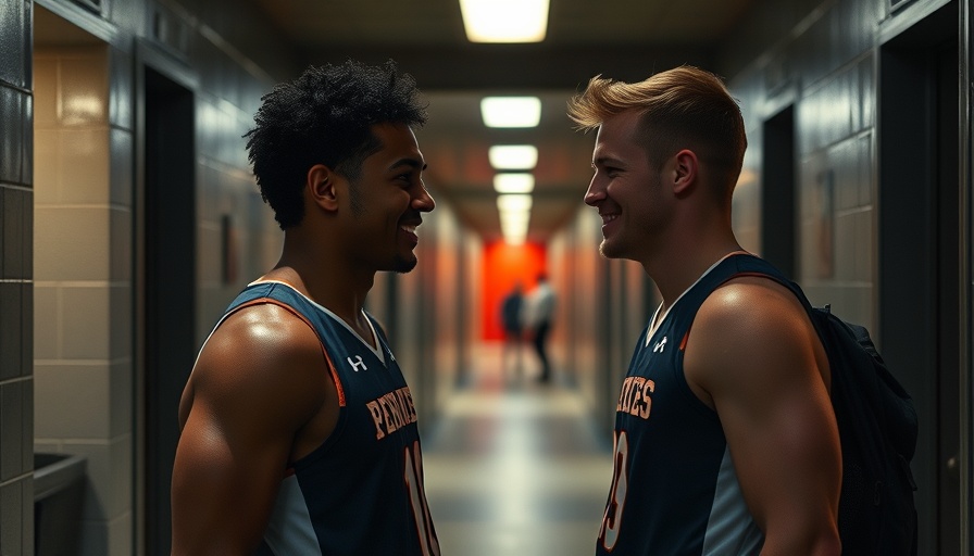 Athlete showing love post-game in a sports corridor.