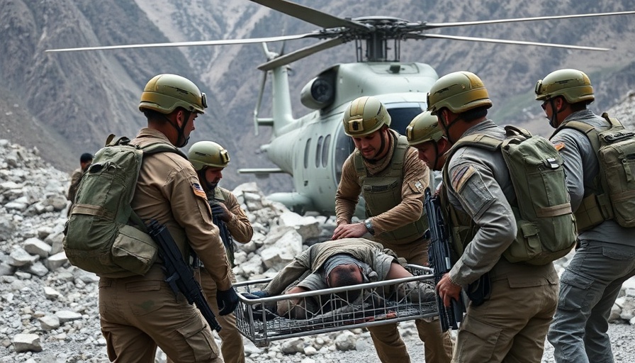 Military teams aiding Afghanistan earthquake survivors with helicopter support.