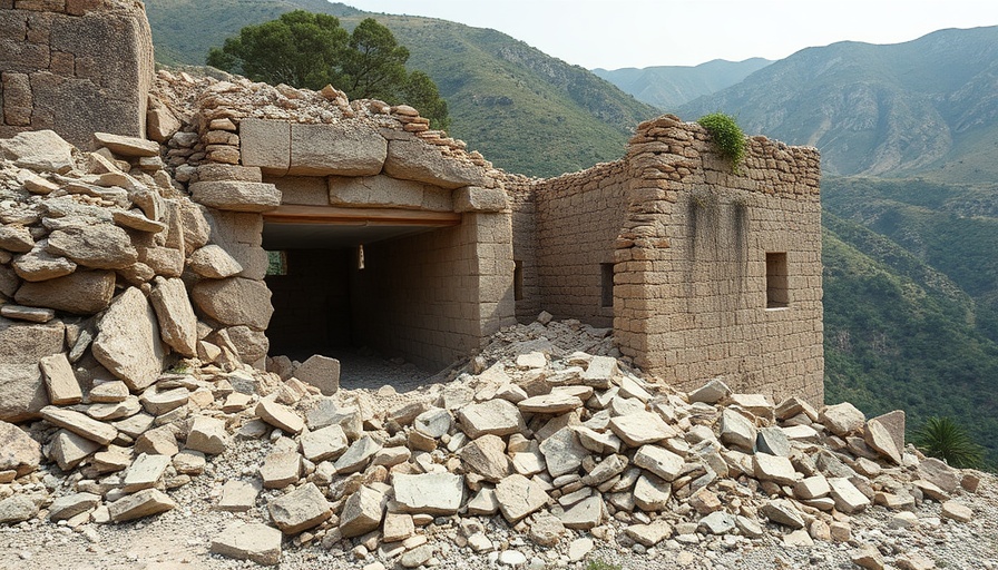 Crumbling building amidst debris highlighting U.S. headlines.