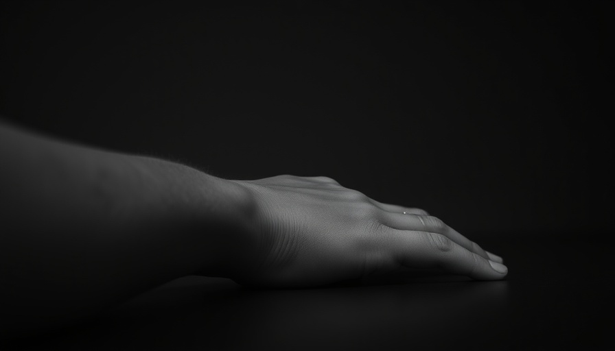 Close-up monochrome image of a person's arm representing mental health crisis.