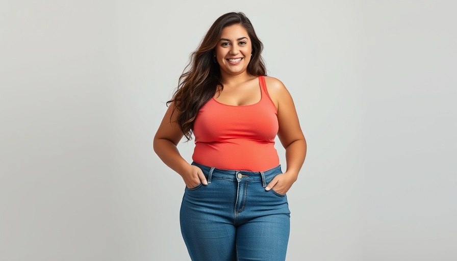 Woman in loose jeans showing weight loss success.