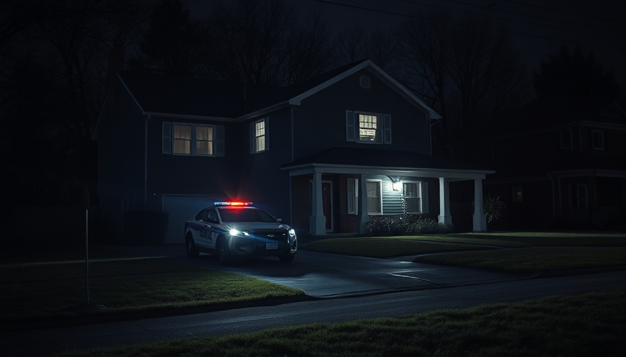 Nighttime house scene with police car parked outside during ding dong ditch prank shooting incident.