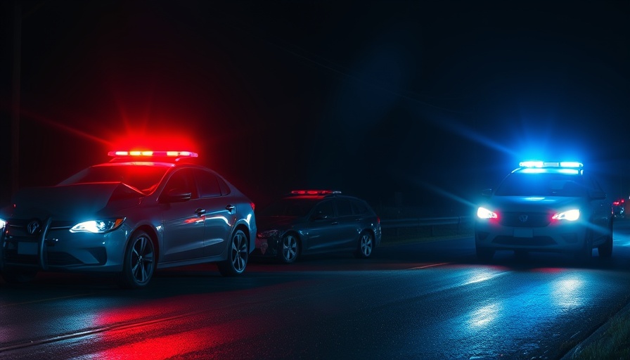 Emergency lights at nighttime accident scene in Greene County.