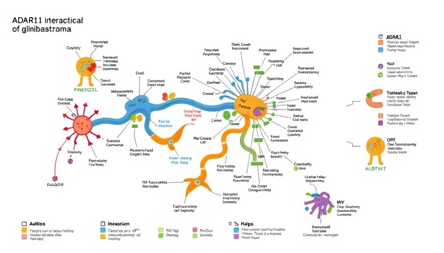 Diagram of protein ADAR1 as therapeutic target for glioblastoma.