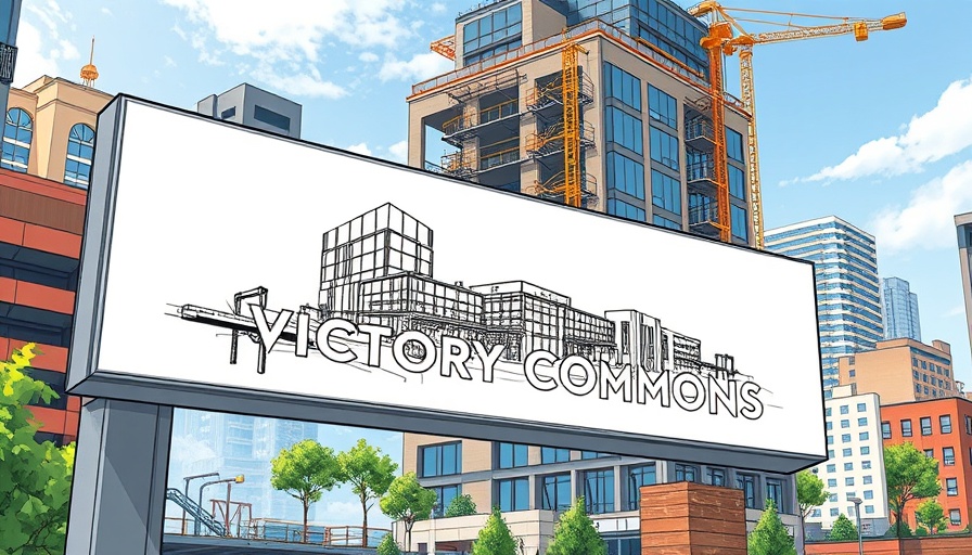 Victory Commons Dallas sign, urban construction, city development.