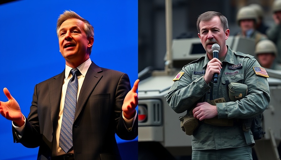 Dynamic split image of two opposing speakers reflecting contrasts in a crime crackdown context.