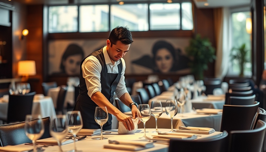 Waiter preparing tables in a San Antonio restaurant, business news.