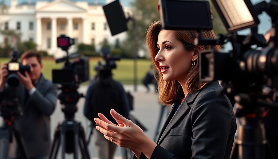 Newscaster discussing rebranding Trump legislation outside White House.