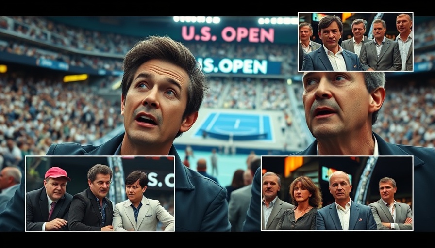 Humorous collage of U.S. Open tennis event with movie stills.