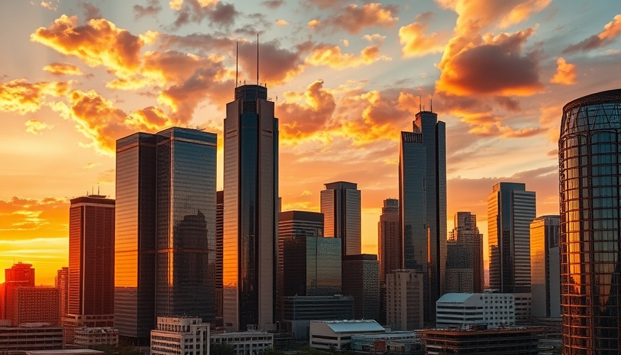 Dallas cityscape at sunset for local news.