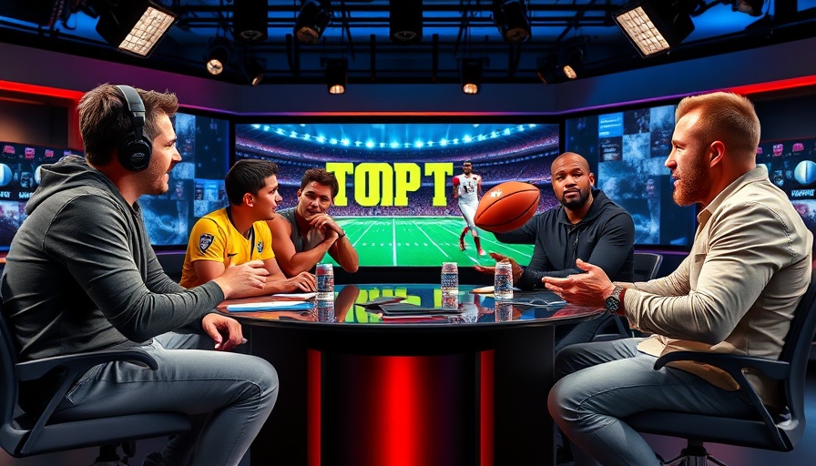 NFL news show layout with enthusiastic athletes.