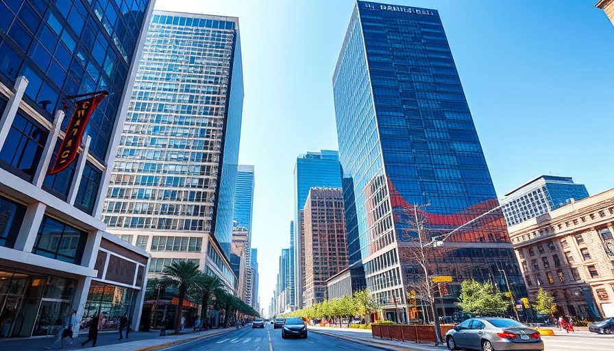 Bustling downtown Dallas street scene with skyscrapers.