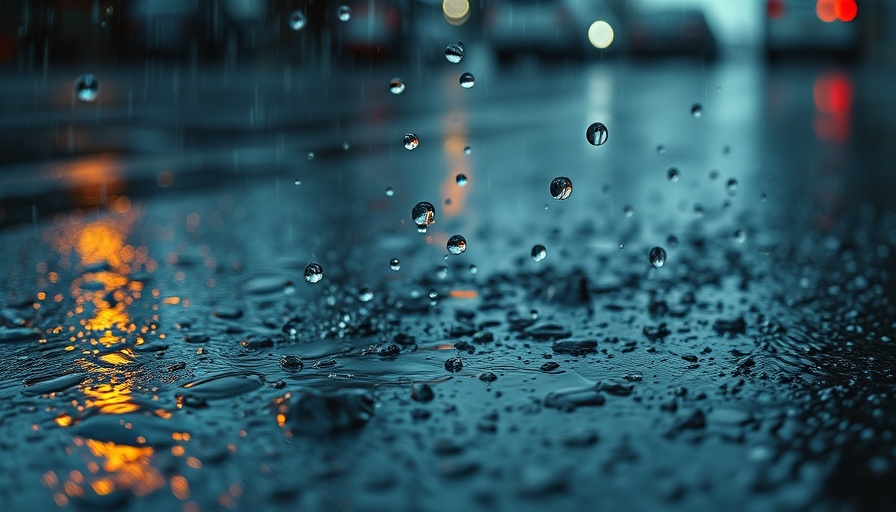 Close-up of rain on pavement reflecting San Antonio weather updates.