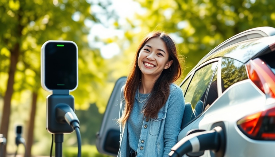 Woman charging electric car outdoors for Austin Energy Electric Vehicle Program.