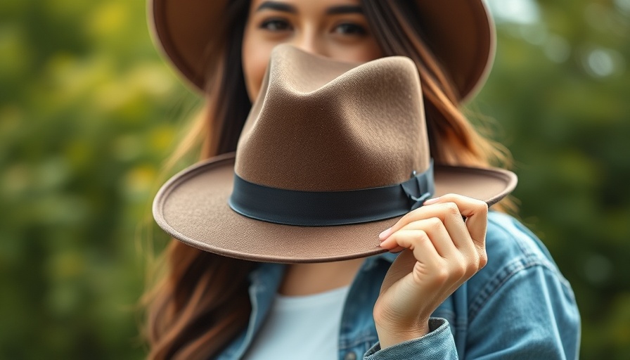 A young woman holding a Stetson university-branded hat outdoors.