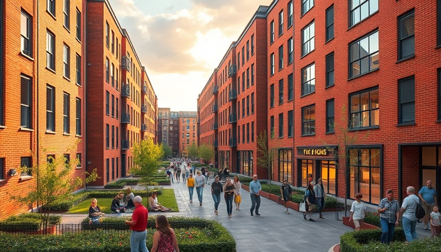 Dallas economic development featuring modern red brick buildings and greenery.