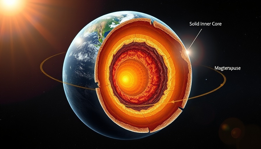 Earth's inner core and layers with solar wind and magnetopause.