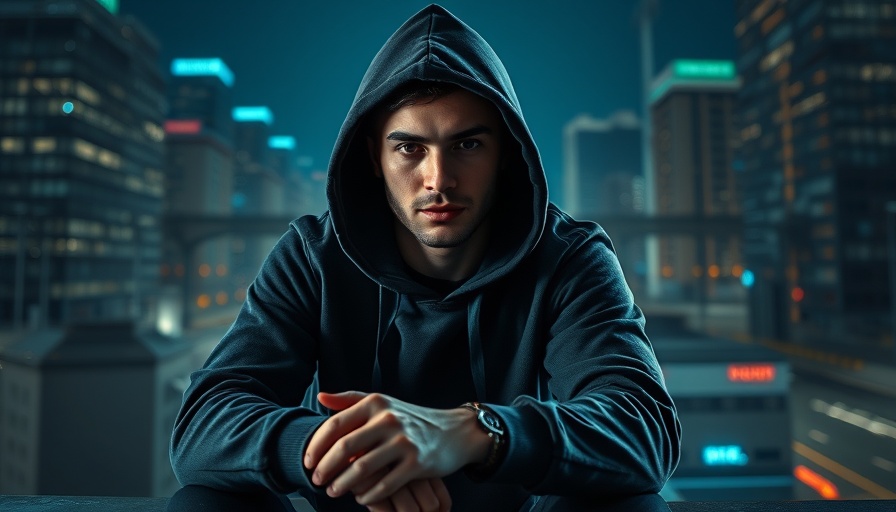 Teen hacker in hoodie, city at night with digital codes, HBO Max