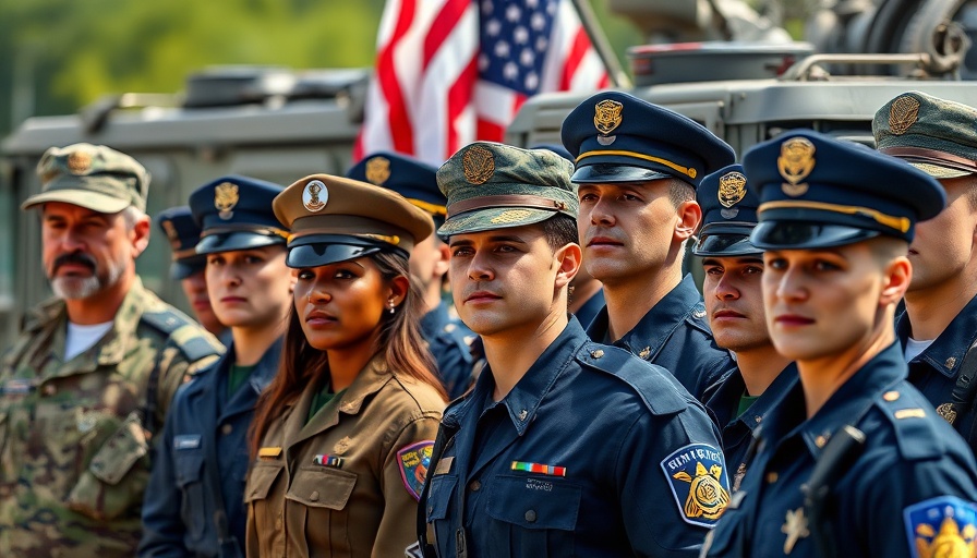 National Guard and law enforcement gathered with speaker in DC.