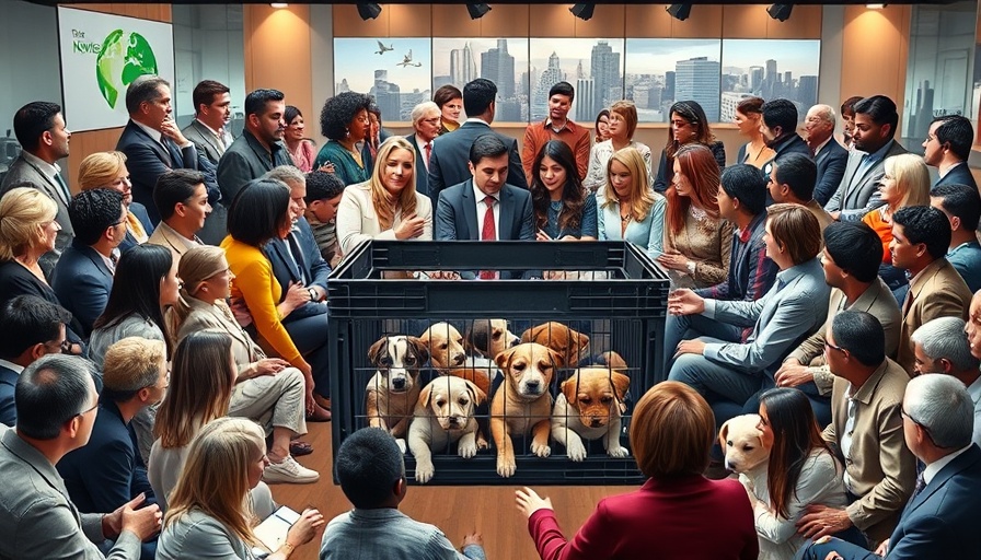 Collage of people discussing San Antonio puppy rescue news.