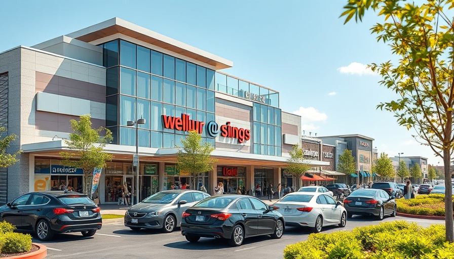 Modern retail business in Seguin shopping center with vibrant landscaping.
