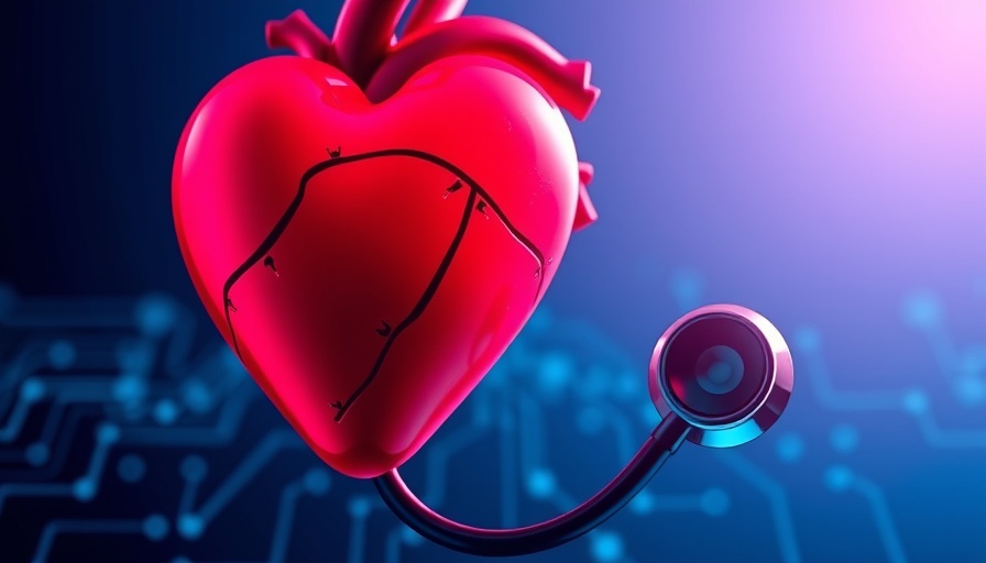 Futuristic heart illustration with stethoscope and digital links.