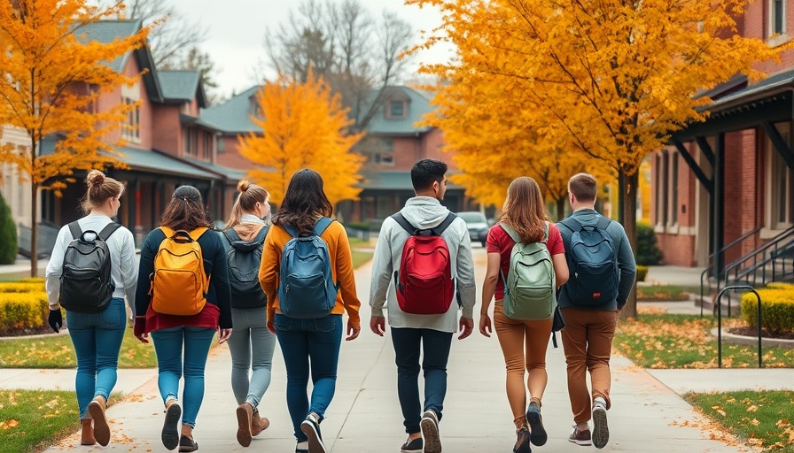College students on campus in autumn.