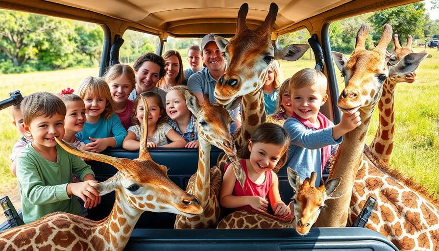 Drive through safari near Houston with families enjoying animal interaction.