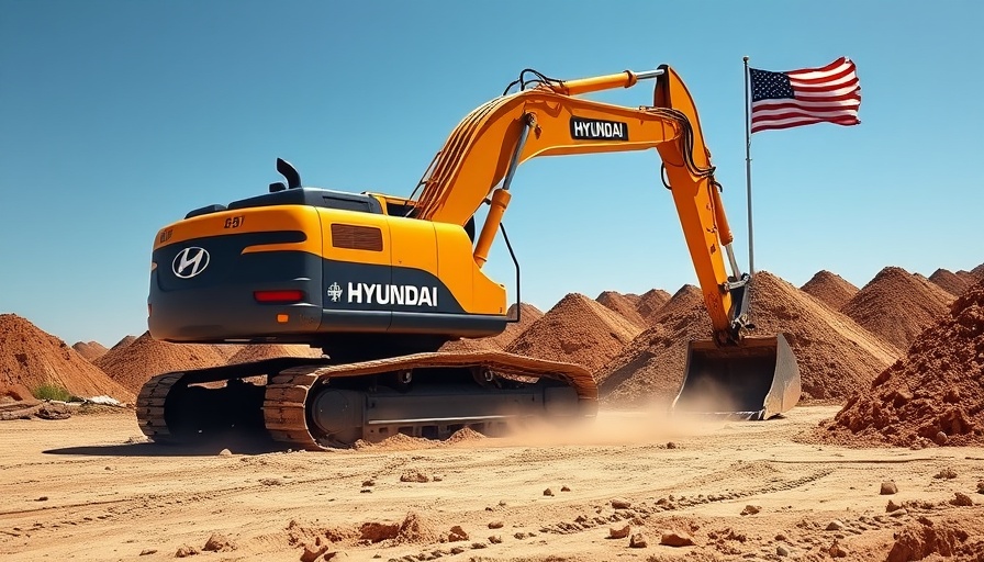 Hyundai excavator at construction site with an American flag in Georgia.