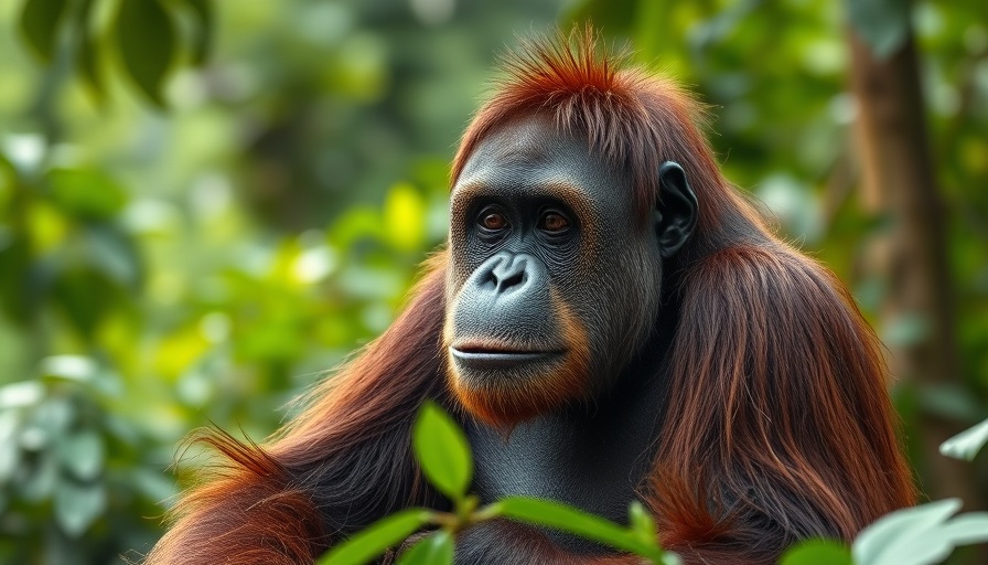 Majestic orangutan in forest highlighting connection to health and wellness.