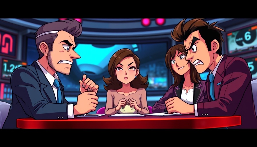 Animated hosts debating NFL news in a studio.