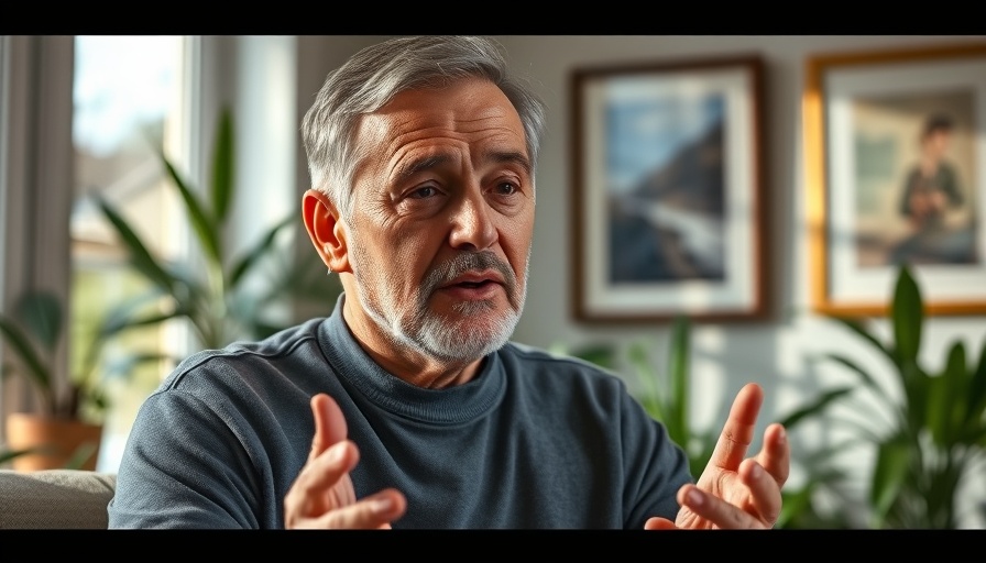 Middle-aged man discussing mental wellness for seniors indoors