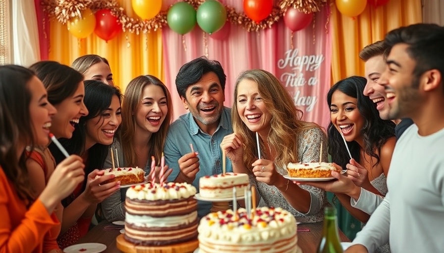 Celebrating with cakes in San Antonio setting, diverse group enjoying.