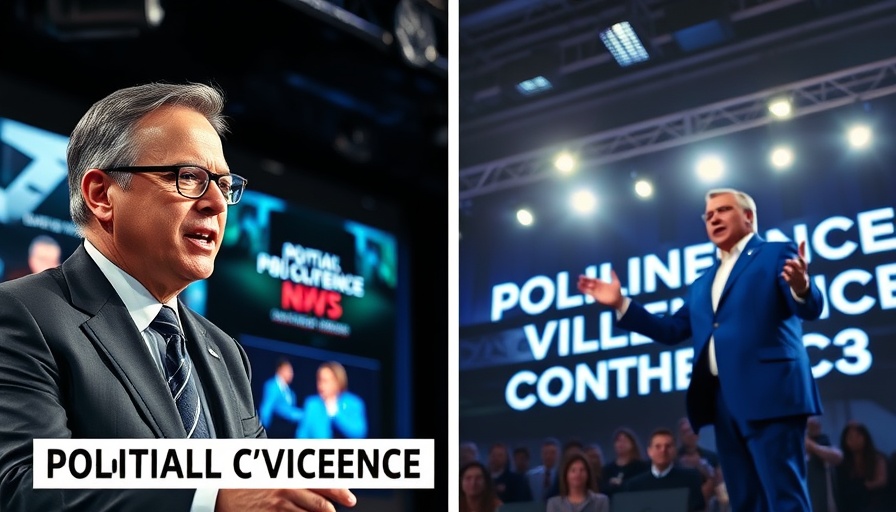 Broadcast image of political figure addressing political violence concerns.