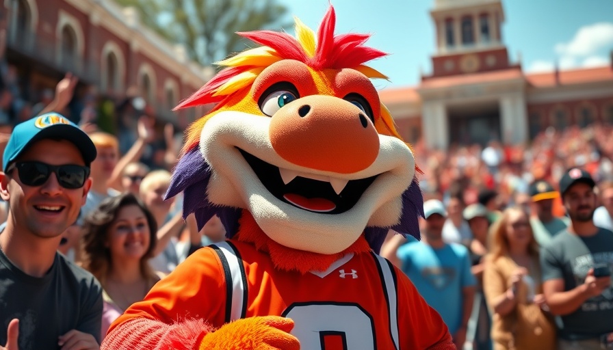 College football mascots entertaining fans on a sunny campus.