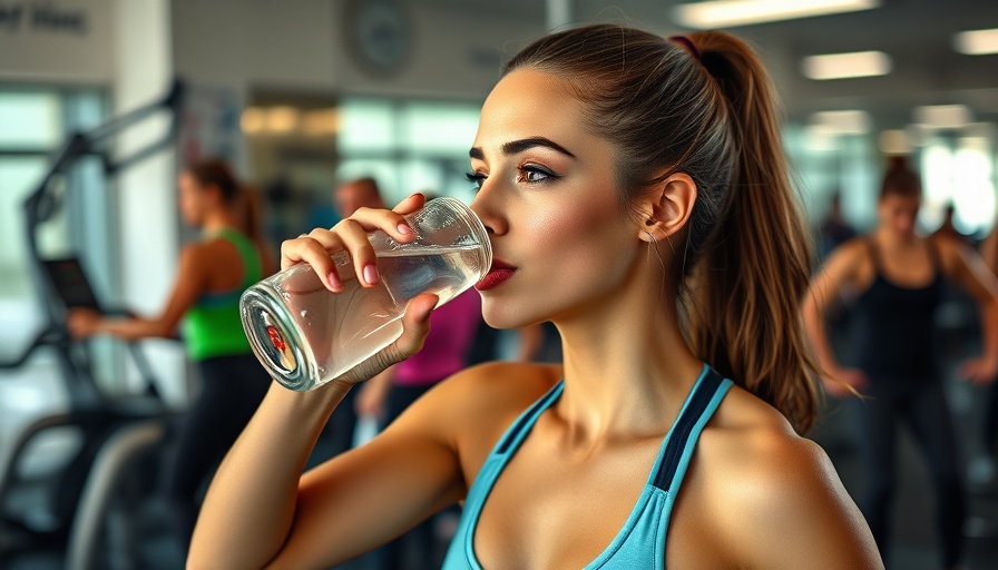 Young woman drinking water in a gym, promoting natural remedies for constipation.