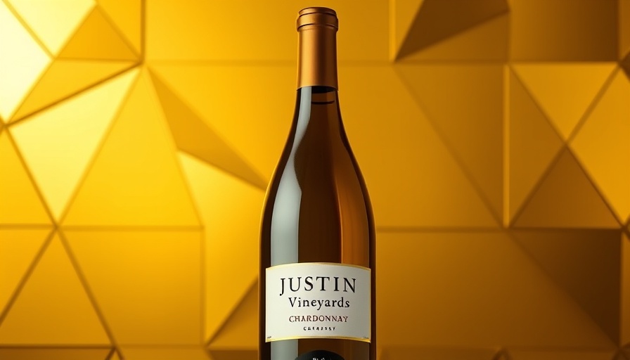 JUSTIN Vineyards new Central Coast Chardonnay bottle on gold geometric backdrop.